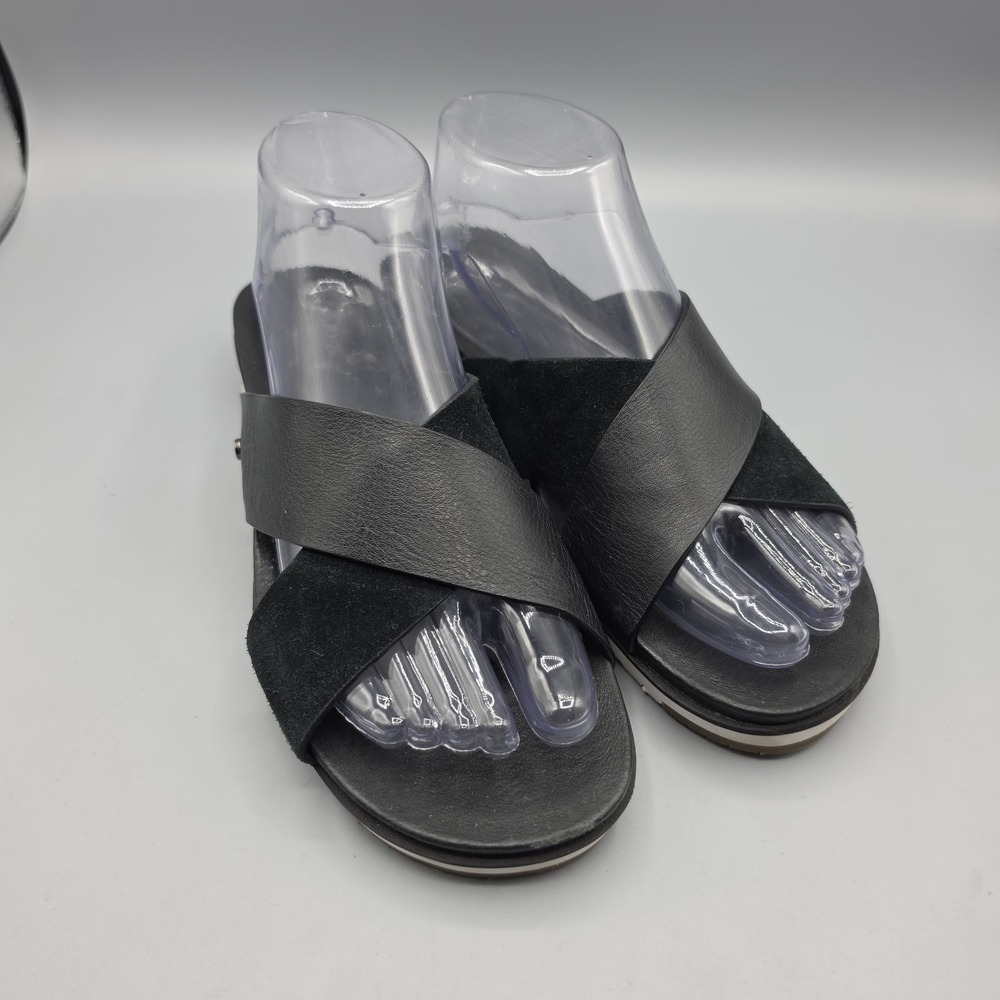 UGG Kari‎ Sandals Womens 8.5 Black Leather Slide Flat Casual Comfort Slip On